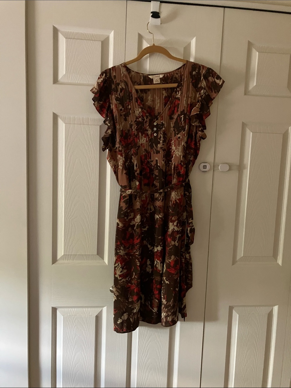 Sundance Brown Floral Midi Dress with Red Accents